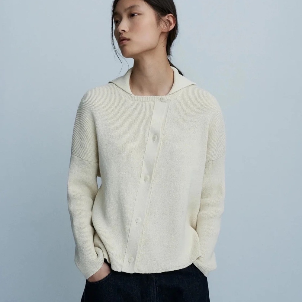 Cordera Cotton Asymmetrical Cardigan in Natural OS One Size